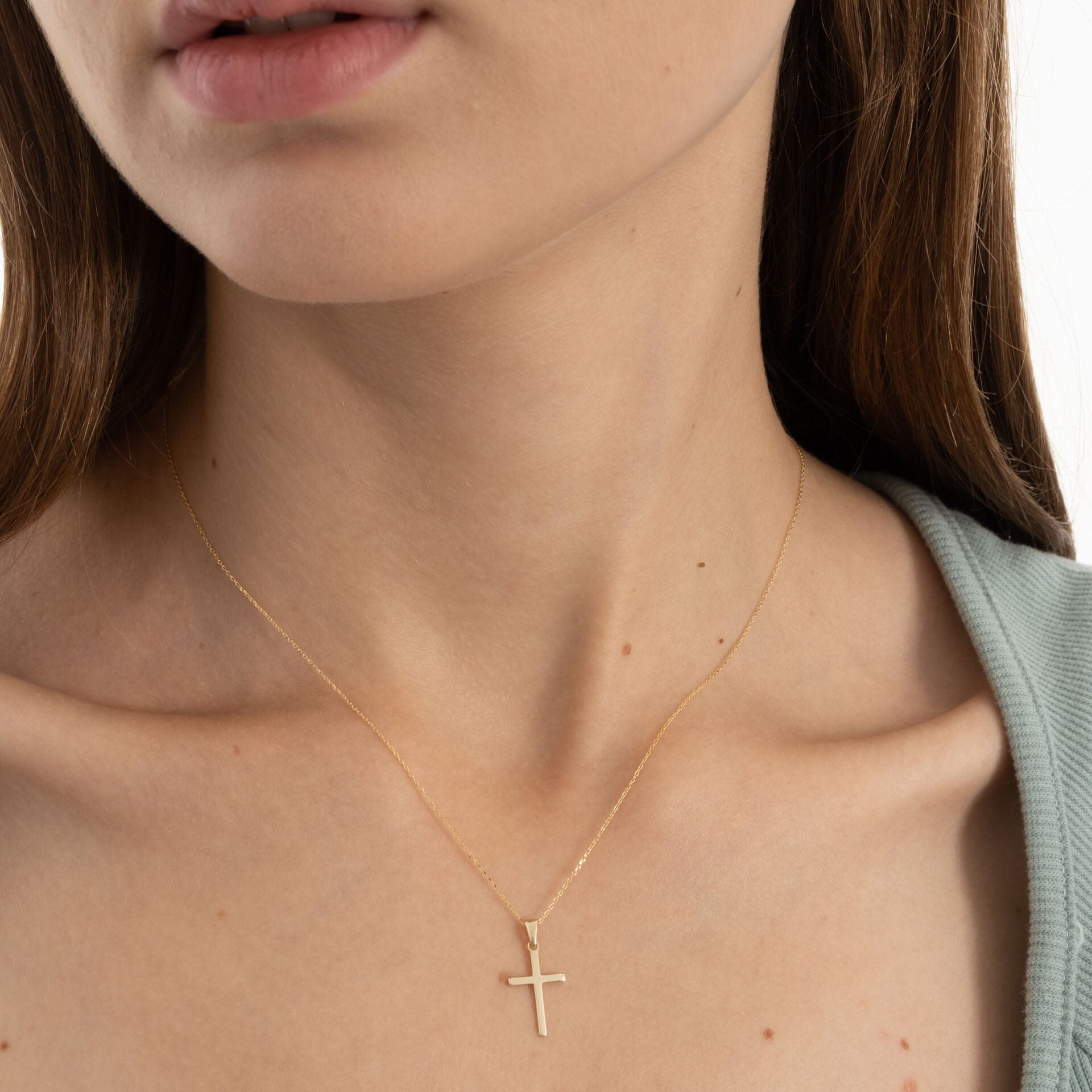14k Solid Gold Cross Slip Pendant Necklace - JCarat