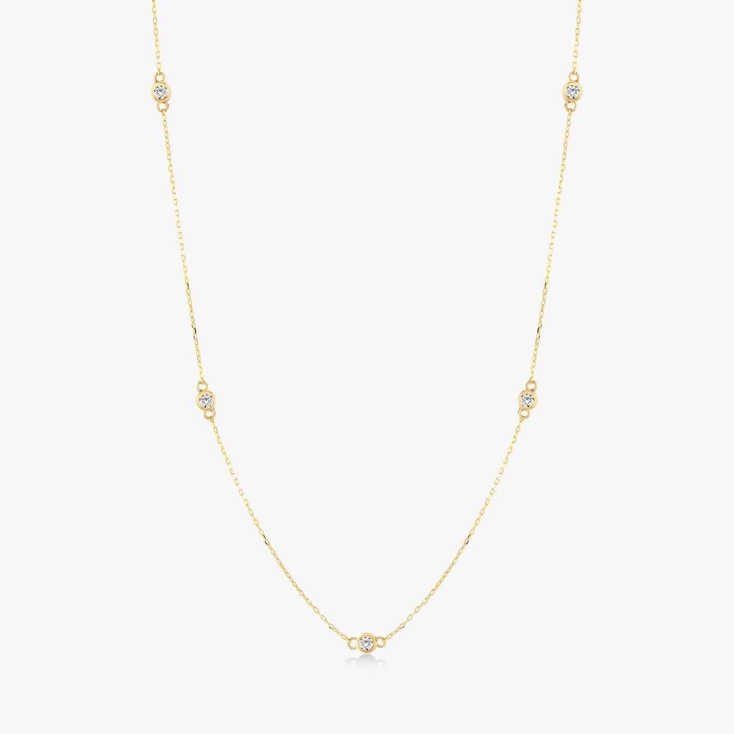 14k Solid Gold Diamond Bezel Set Station Pendant Necklace - JCarat