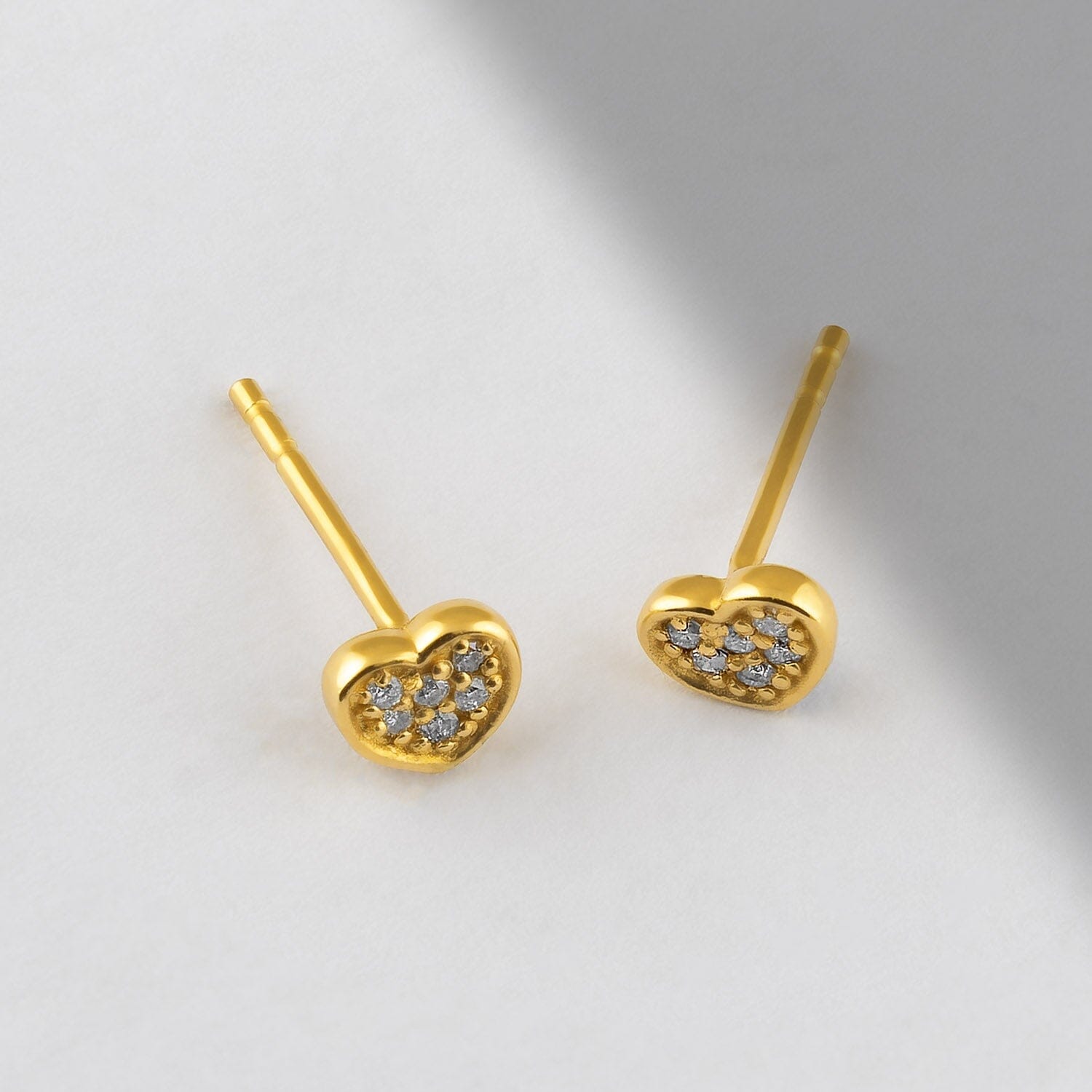 Diamond Heart Earrings in 14k Solid Gold - JCarat