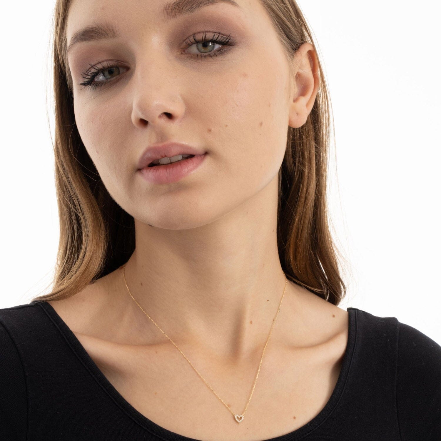 Diamond Small Heart Necklace in 14k Solid Gold - JCarat