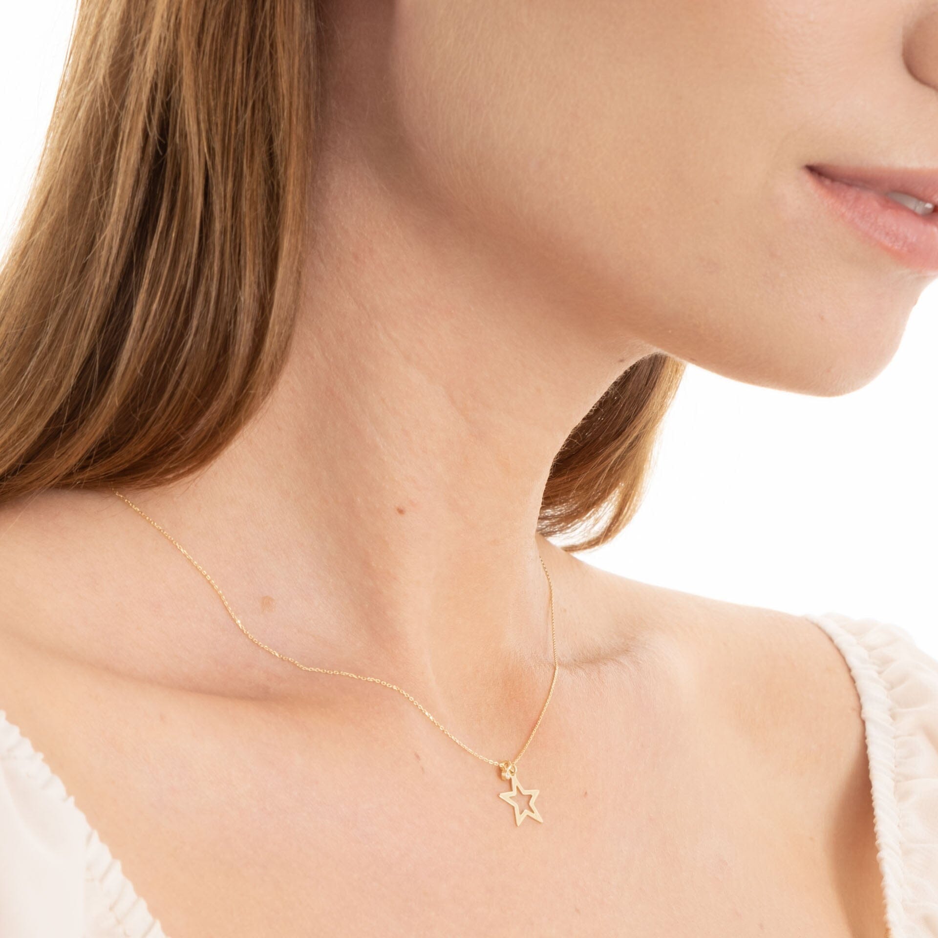 Diamond Star Necklace in 14k Solid Gold - JCarat