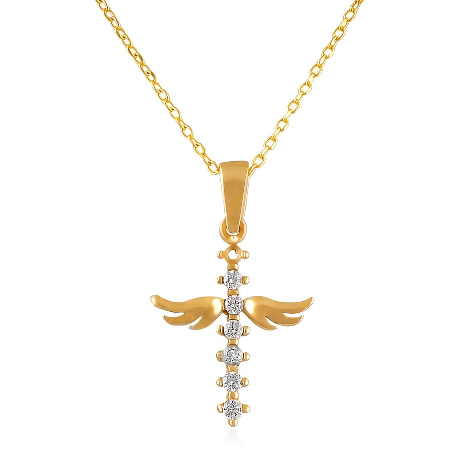 14k Solid Gold Angel Cross Pendant Necklace - JCarat