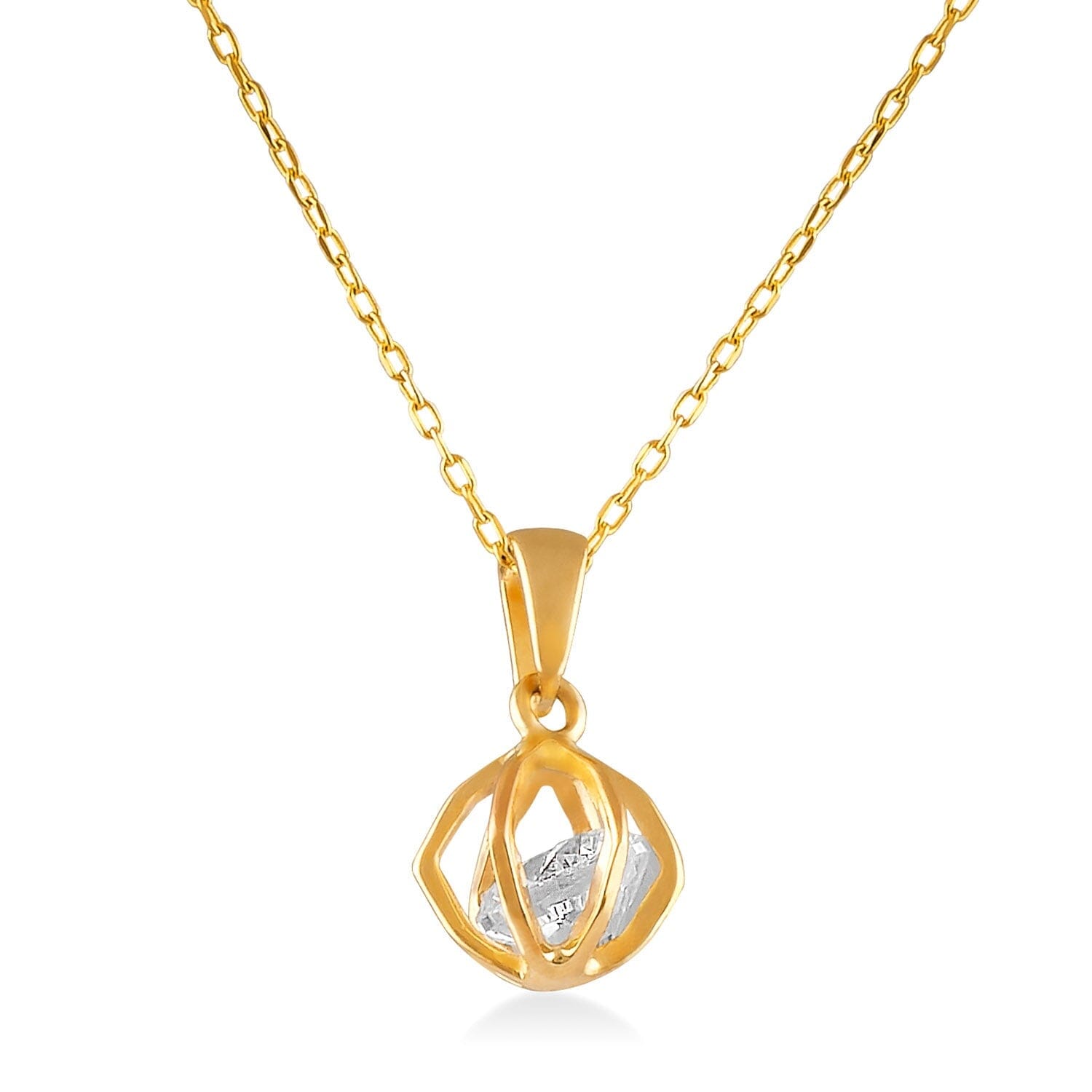 14k Solid Gold Cage Pendant Necklace - JCarat