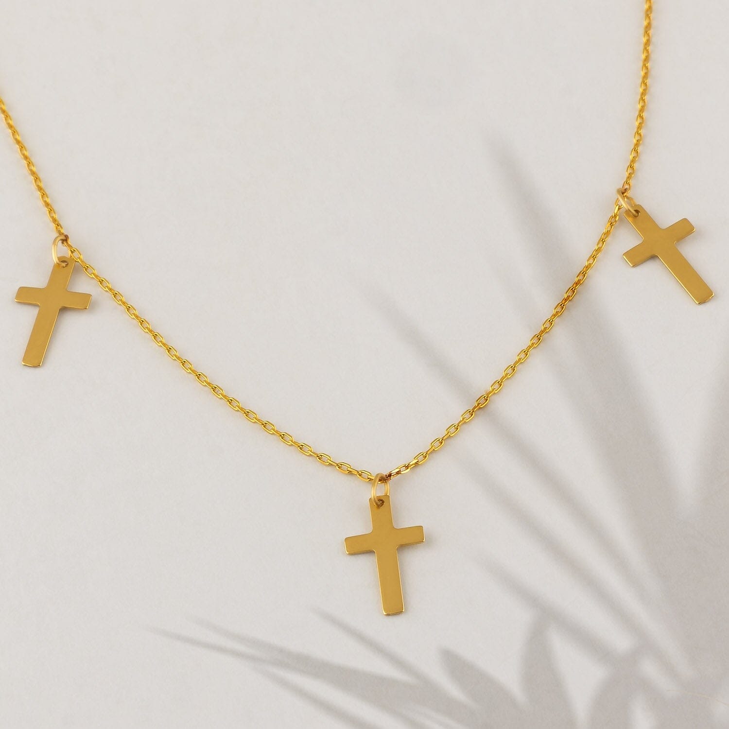 14k Solid Gold Cross Choker Station Pendant Necklace - JCarat