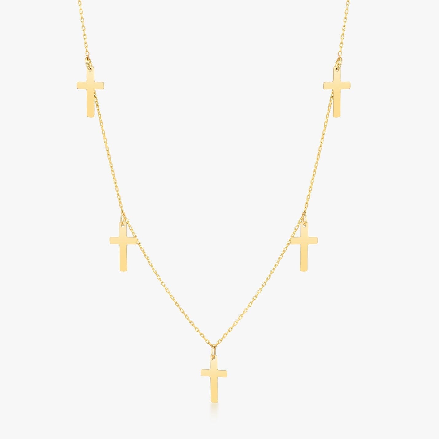 14k Solid Gold Cross Choker Station Pendant Necklace - JCarat