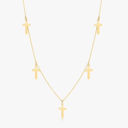 14k Solid Gold Cross Choker Station Pendant Necklace - JCarat