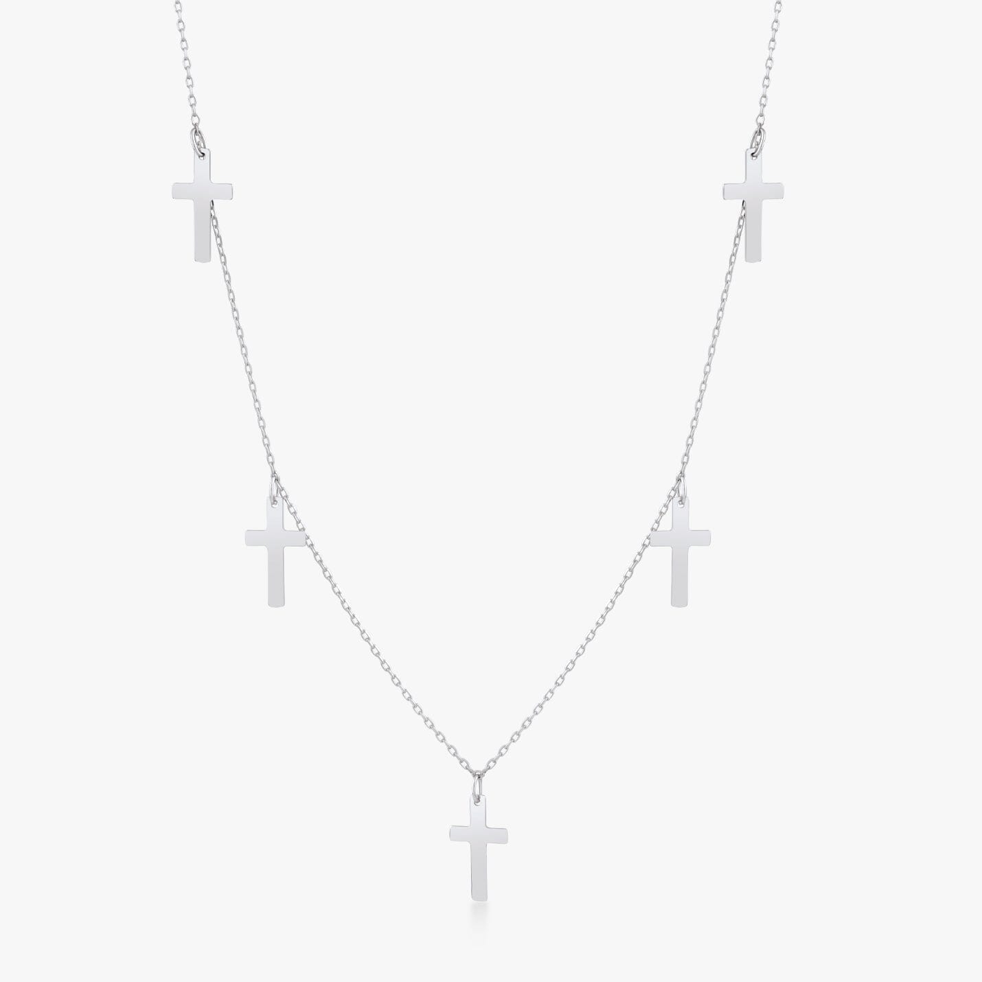 14k Solid Gold Cross Choker Station Pendant Necklace - JCarat