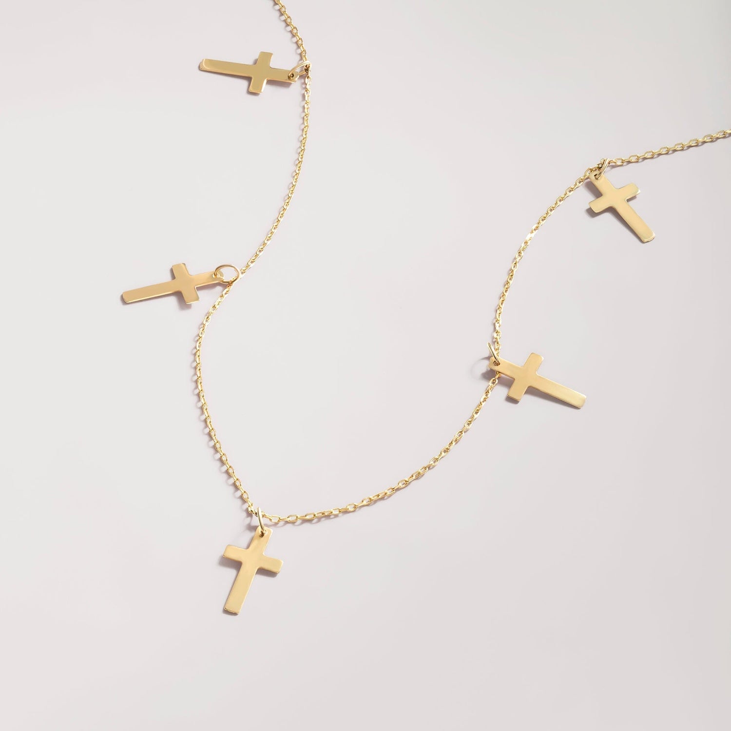 14k Solid Gold Cross Choker Station Pendant Necklace - JCarat