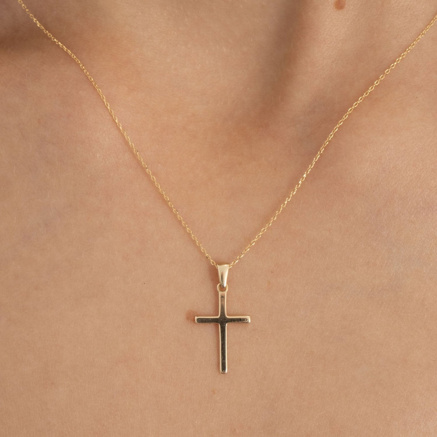 14k Solid Gold Cross Slip Pendant Necklace - JCarat