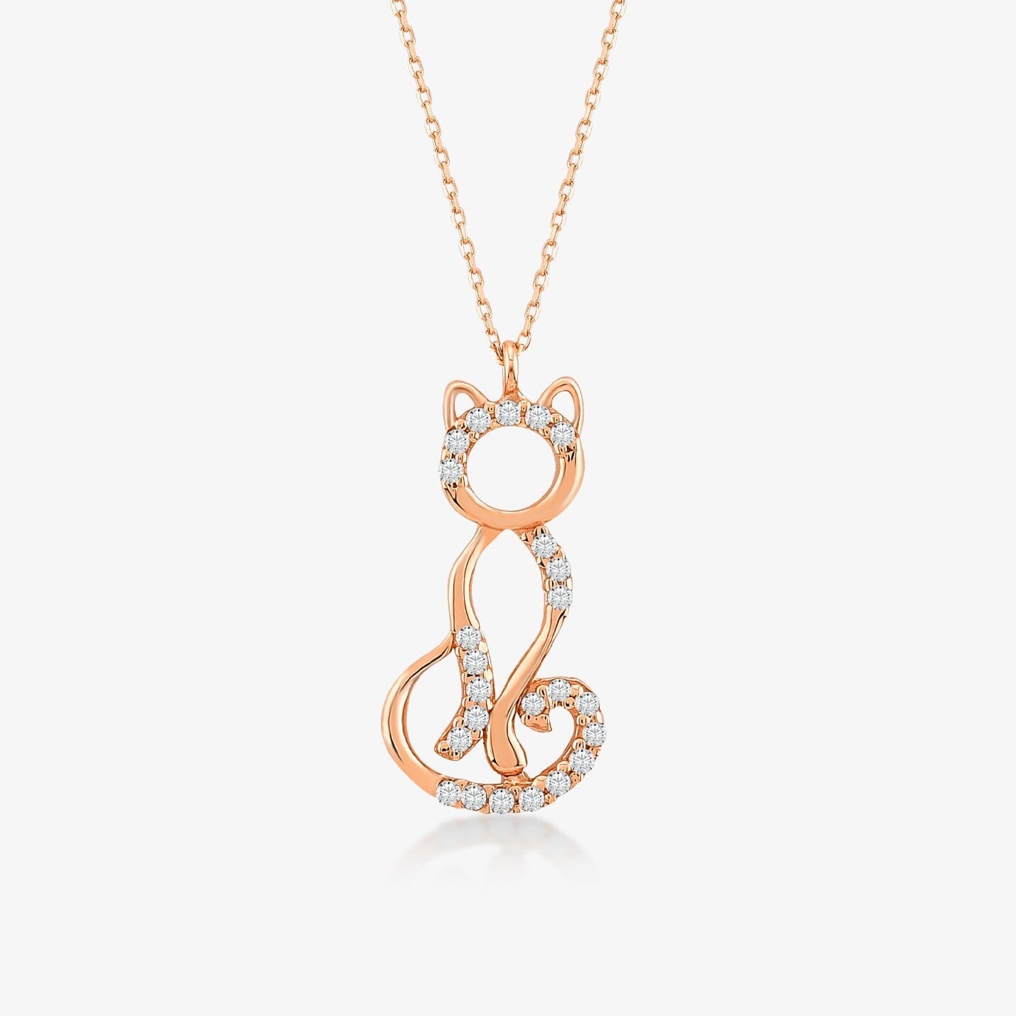 14k Solid Gold CZ Cat Pendant Necklace - JCarat