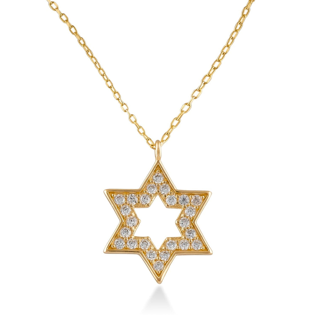 14k Solid Gold David Star CZ Pendant Necklace - JCarat