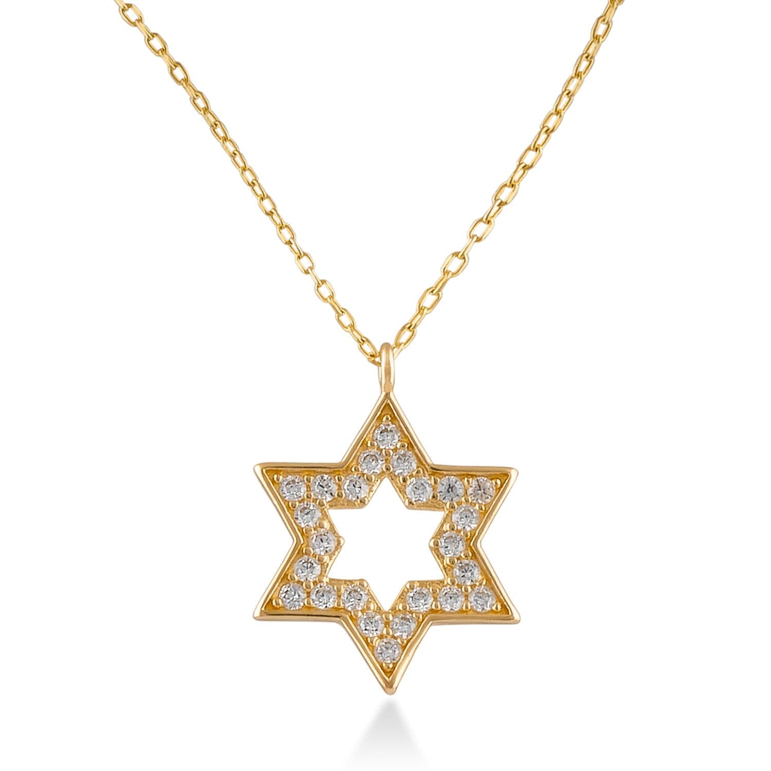 14k Solid Gold David Star CZ Pendant Necklace - JCarat