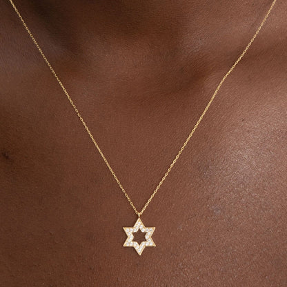 14k Solid Gold David Star CZ Pendant Necklace - JCarat