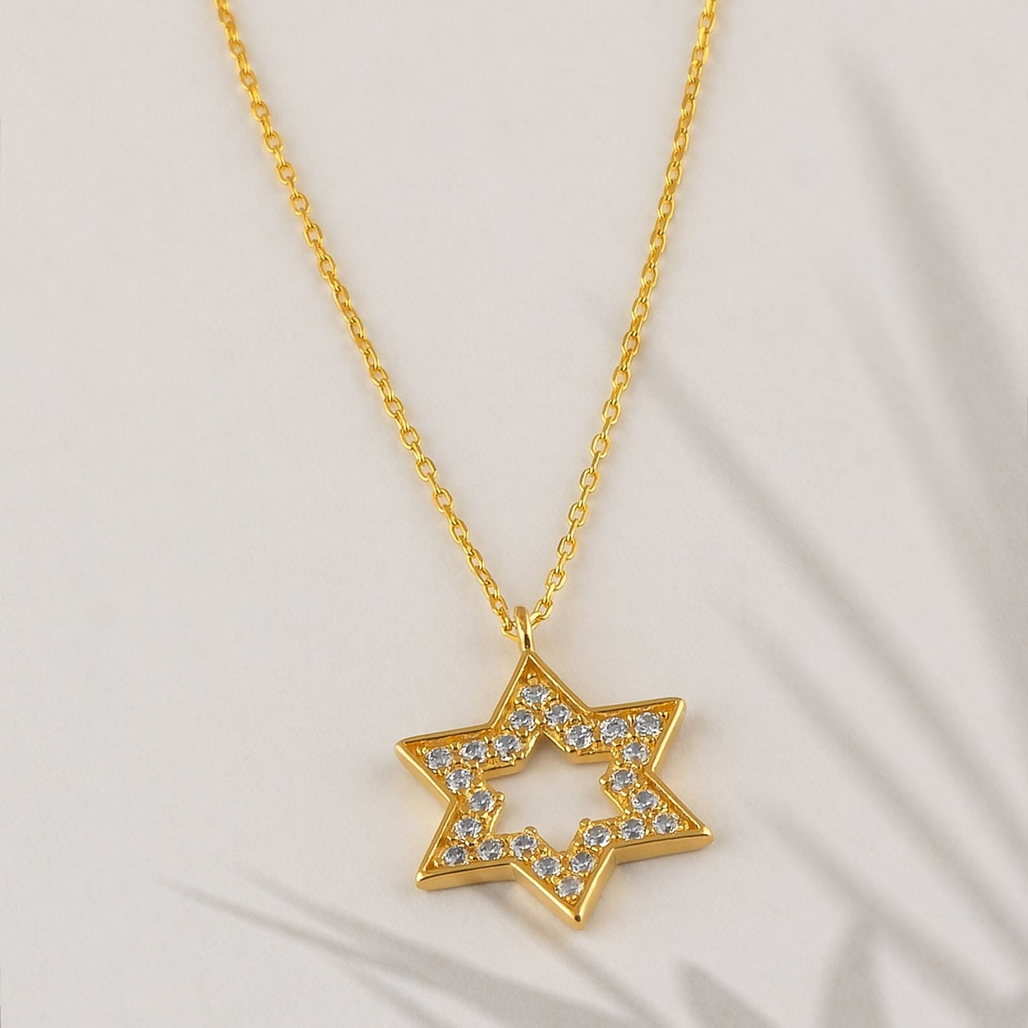 14k Solid Gold David Star CZ Pendant Necklace - JCarat