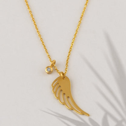 14k Solid Gold Diamond Angel Wing Pendant Necklace - JCarat