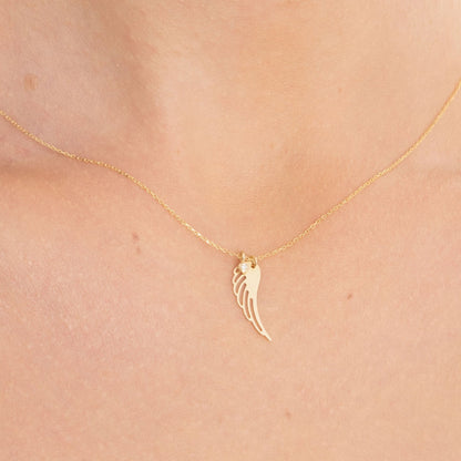 14k Solid Gold Diamond Angel Wing Pendant Necklace - JCarat