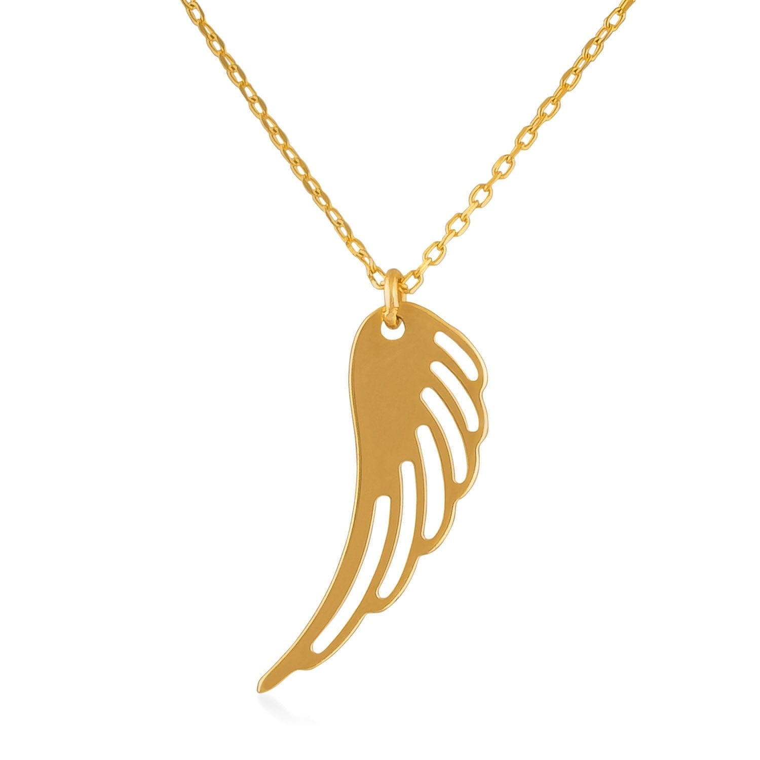 14k Solid Gold Diamond Angel Wing Pendant Necklace - JCarat