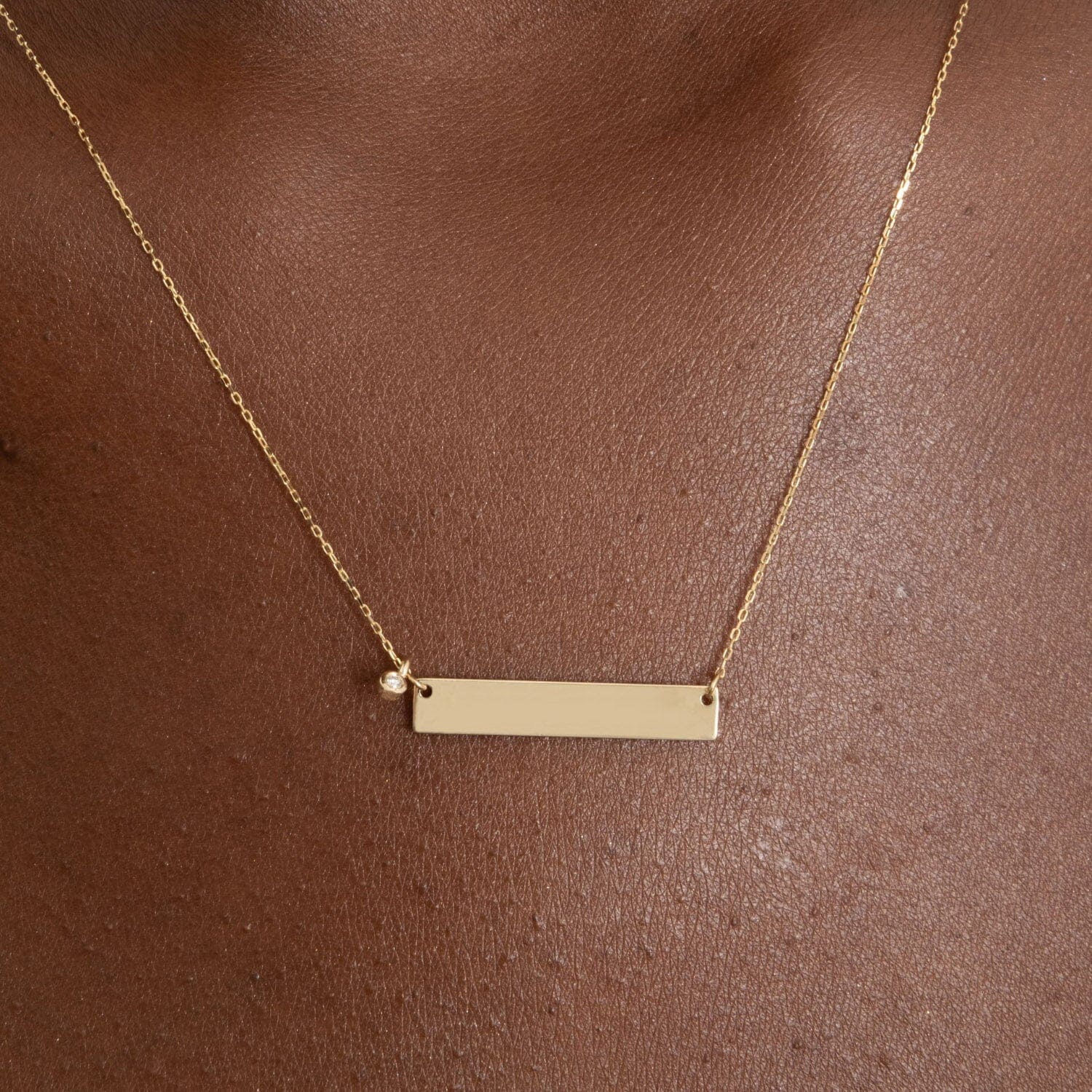 14k Solid Gold Diamond Bar Pendant Necklace - JCarat