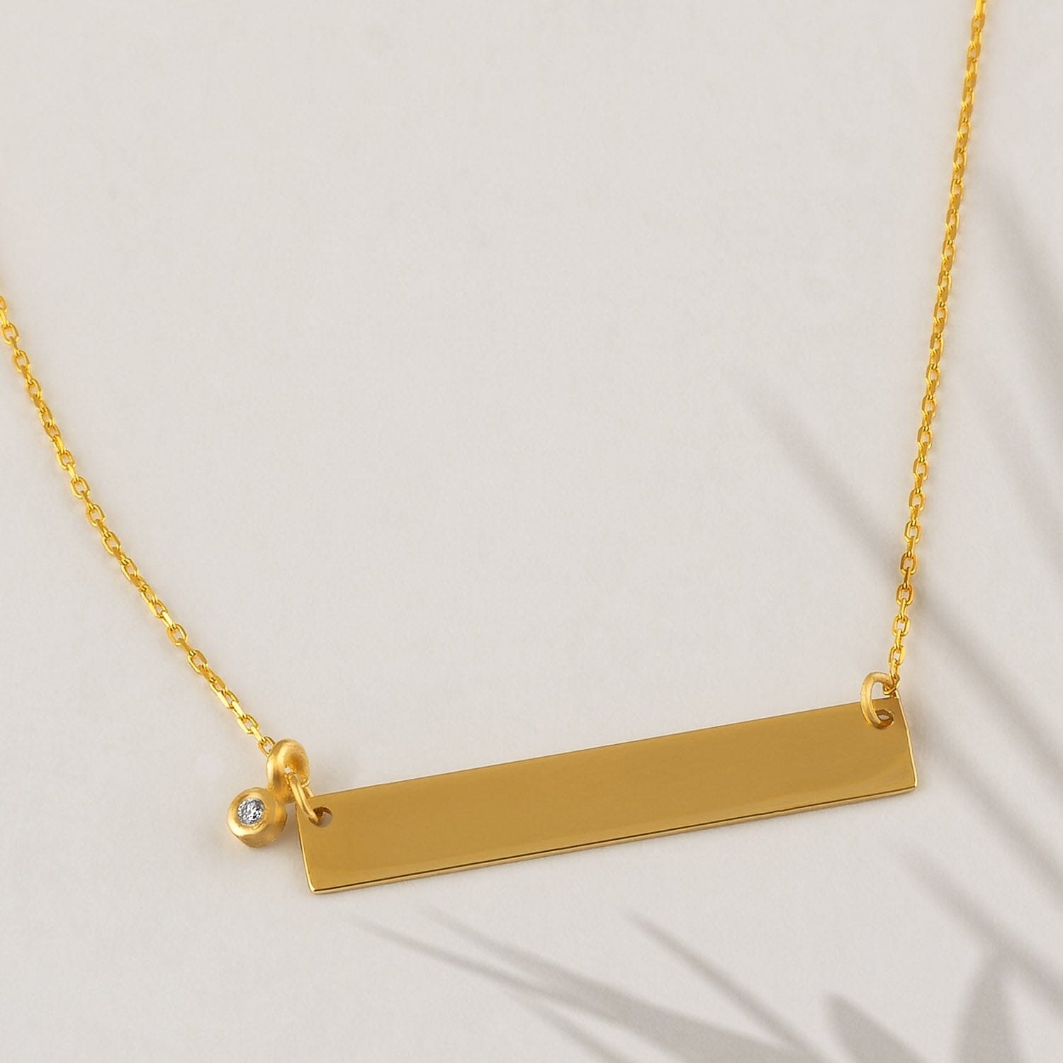 14k Solid Gold Diamond Bar Pendant Necklace - JCarat