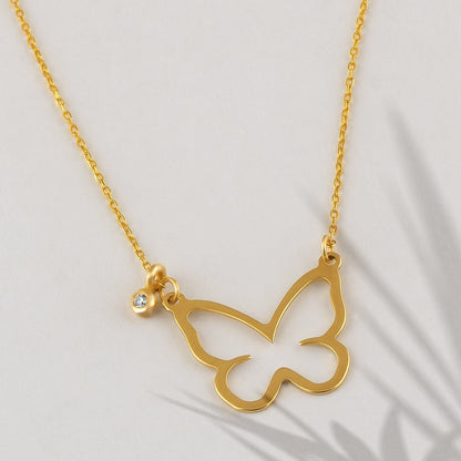 14k Solid Gold Diamond Butterfly Pendant - JCarat