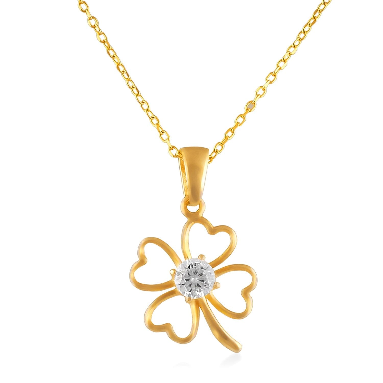 14k Solid Gold Diamond Clover Pendant Necklace - JCarat