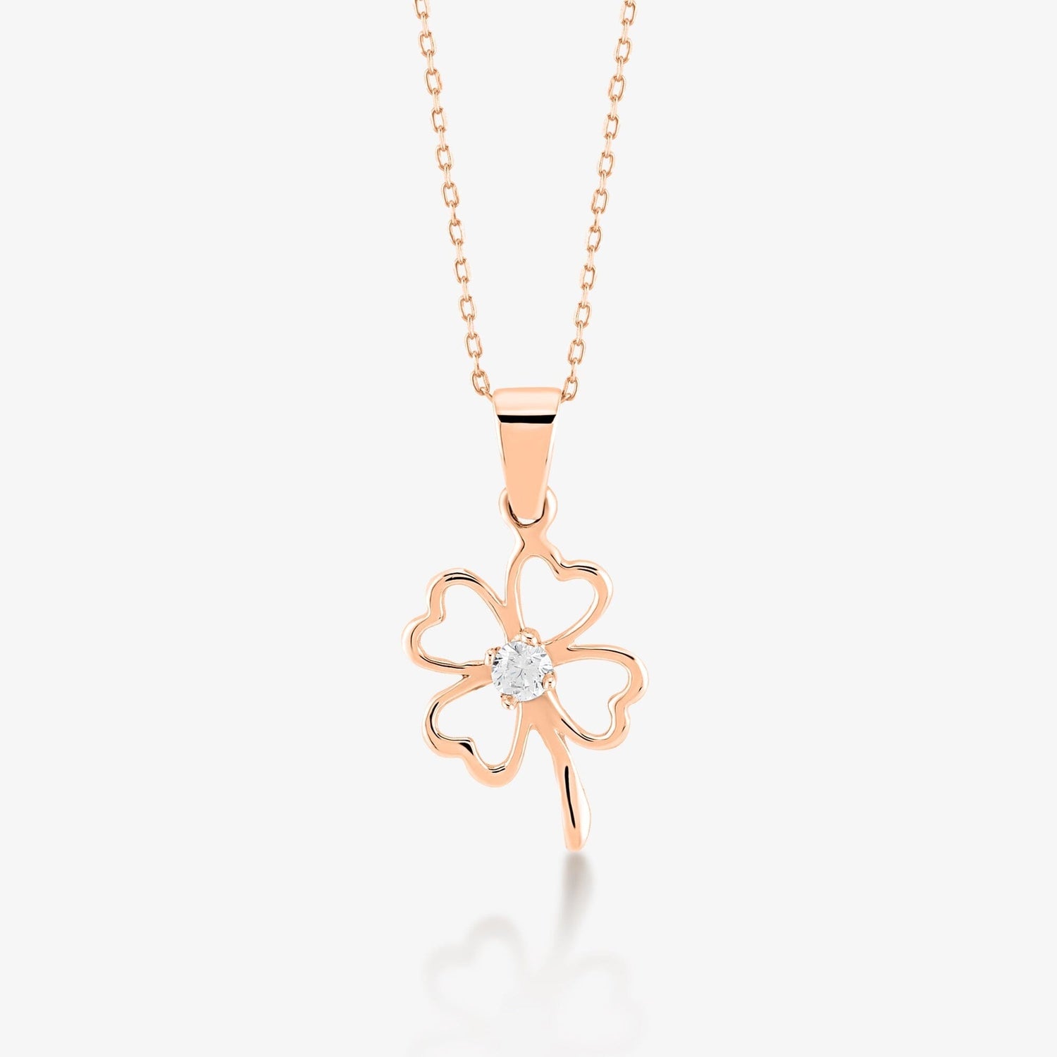 14k Solid Gold Diamond Clover Pendant Necklace - JCarat