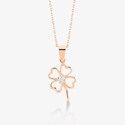 14k Solid Gold Diamond Clover Pendant Necklace - JCarat