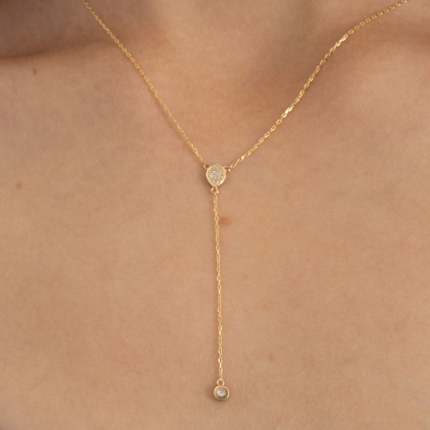 14k Solid Gold Diamond Teardrop-Y Pendant Necklace - JCarat