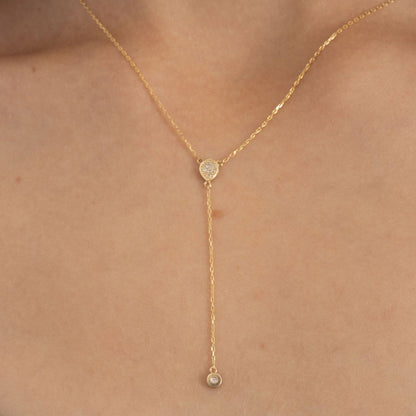 14k Solid Gold Diamond Teardrop-Y Pendant Necklace - JCarat