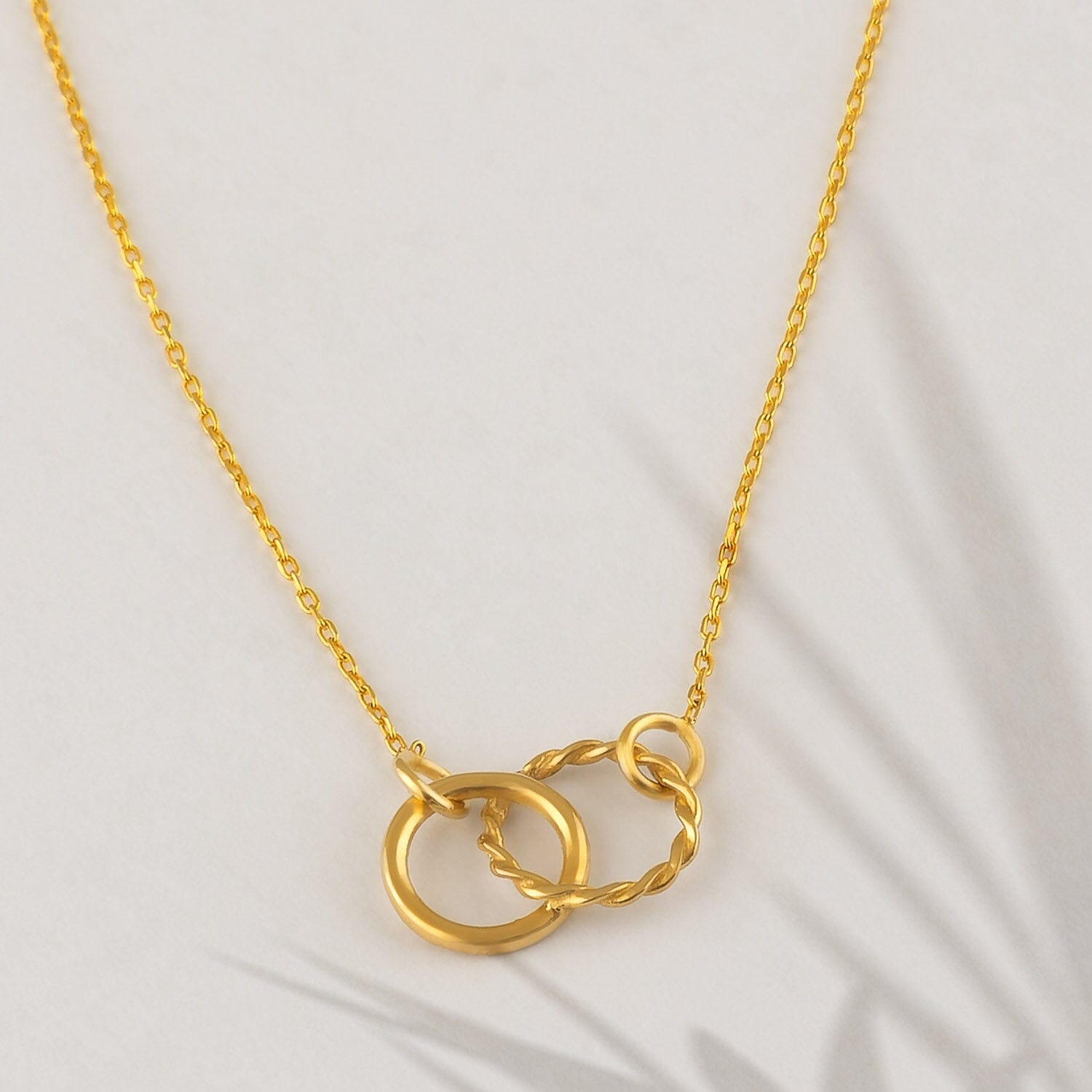 14k Solid Gold Double-Ring Pendant Necklace - JCarat