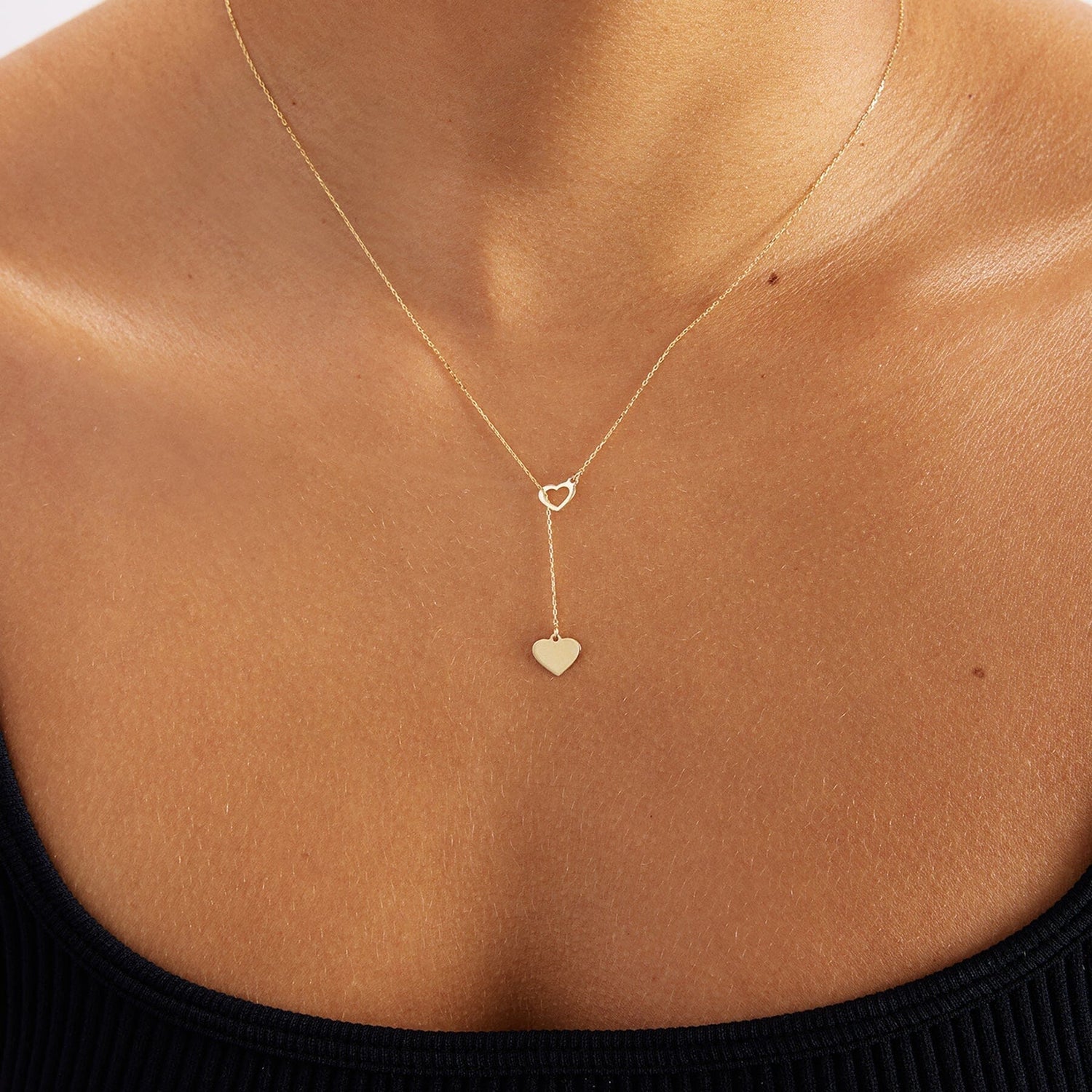 14k Solid Gold Dual Heart-Y Pendant Necklace - JCarat