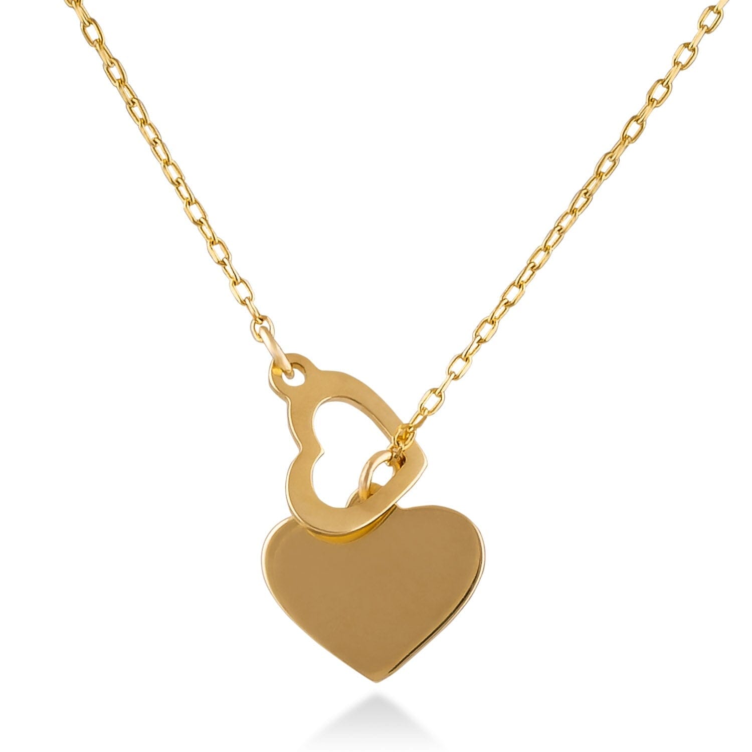 14k Solid Gold Dual Heart-Y Pendant Necklace - JCarat