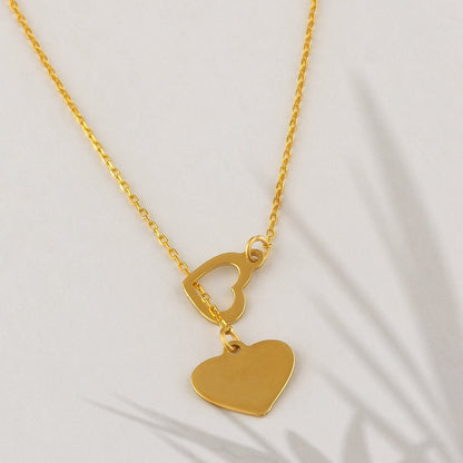 14k Solid Gold Dual Heart-Y Pendant Necklace - JCarat