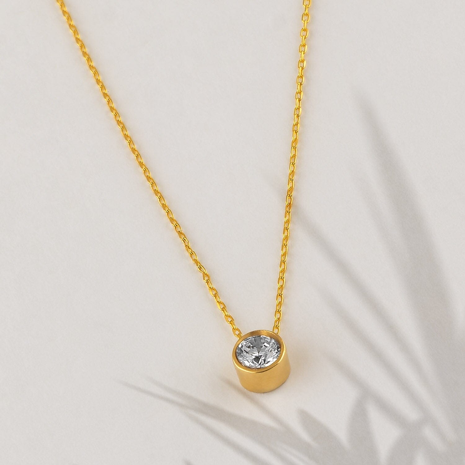 14k Solid Gold Minimal Dainty Floating CZ Pendant Necklace - JCarat