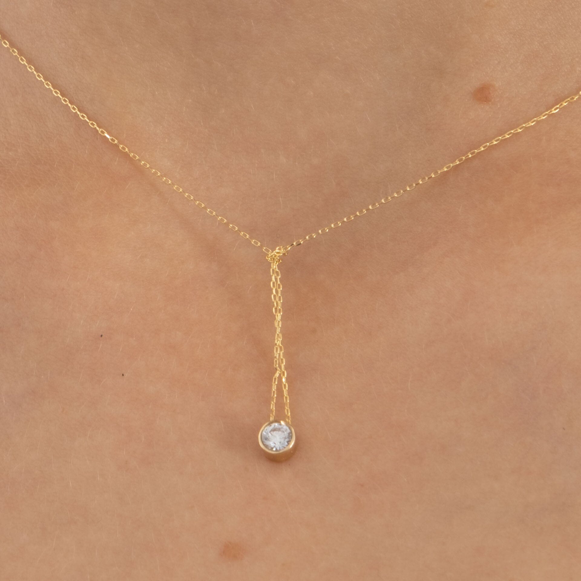 14k Solid Gold Minimal Dainty Floating CZ Pendant Necklace - JCarat