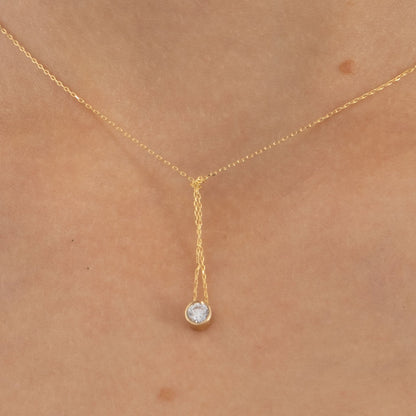 14k Solid Gold Minimal Dainty Floating CZ Pendant Necklace - JCarat