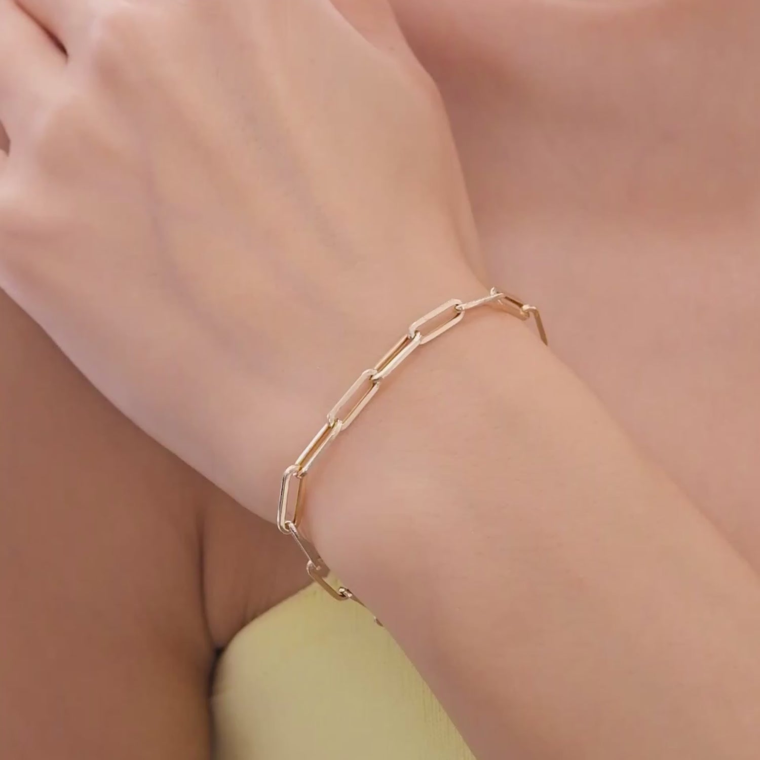 14k Solid Gold Paperclip Bracelet