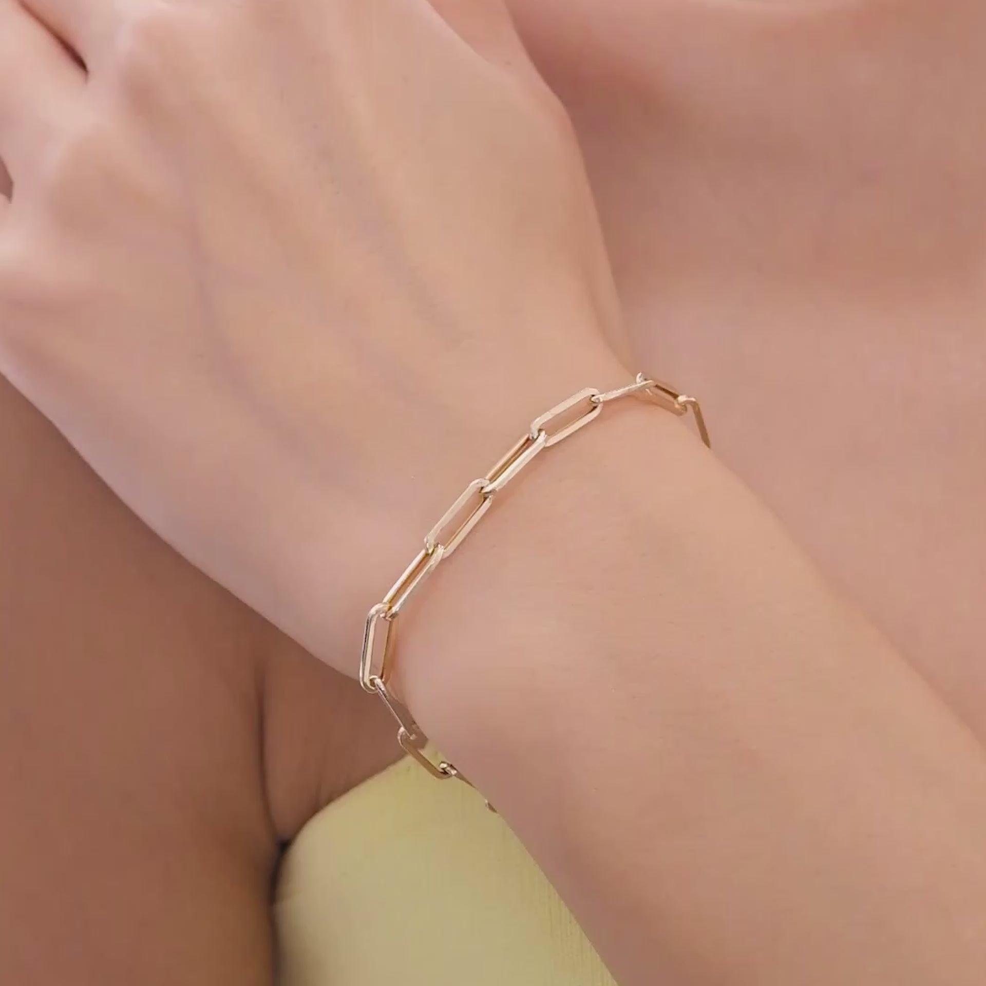 14k Solid Gold Paperclip Bracelet