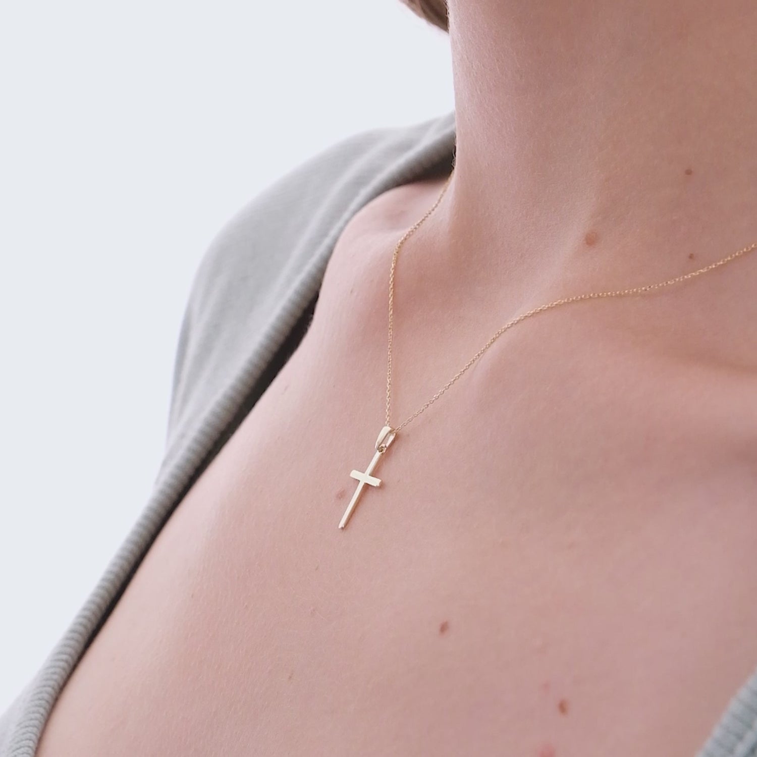 14k Solid Gold Cross Slip Pendant Necklace