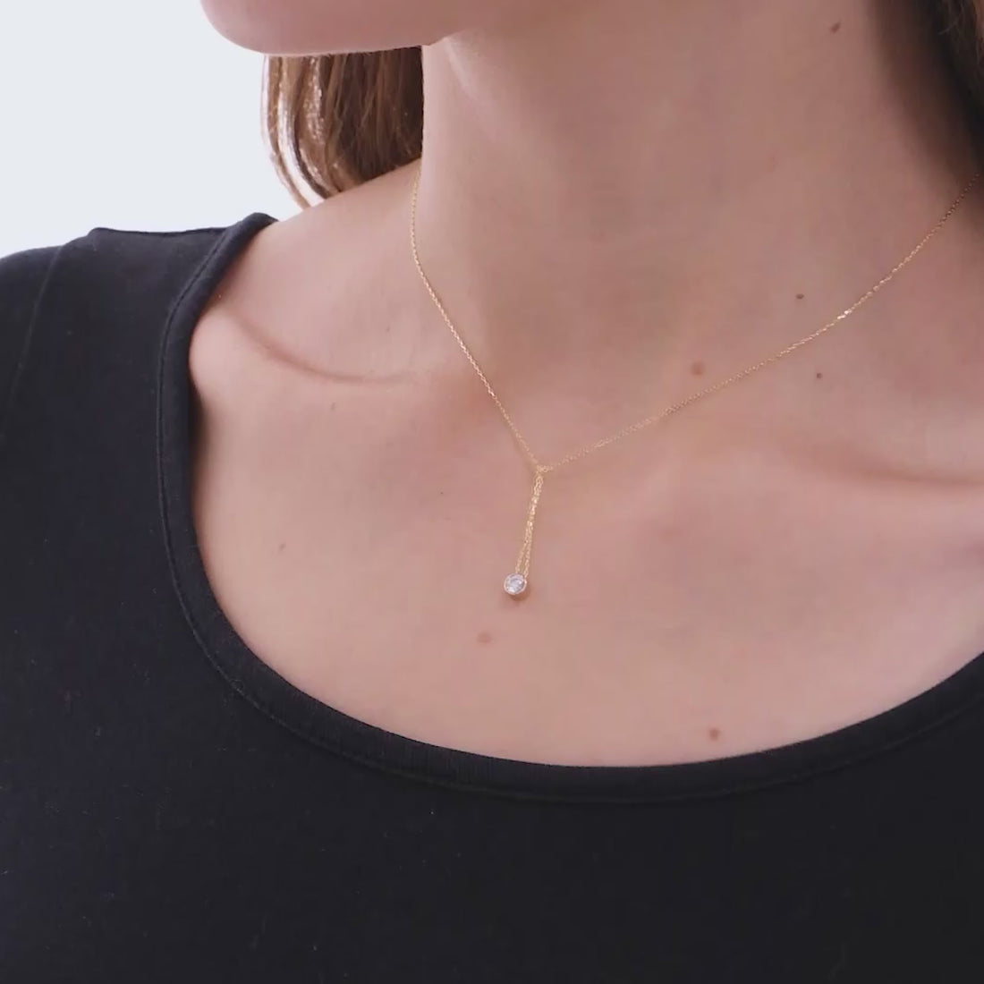 14k Solid Gold Minimal Dainty Floating CZ Necklace