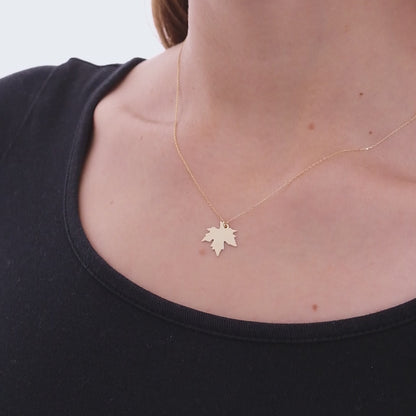 14k Solid Gold Maple Leaf Necklace