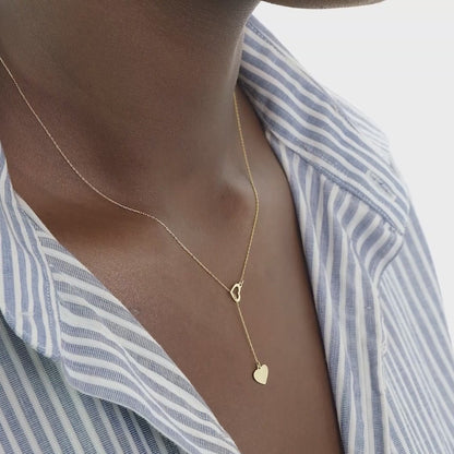 14k Solid Gold Dual Heart-Y Necklace