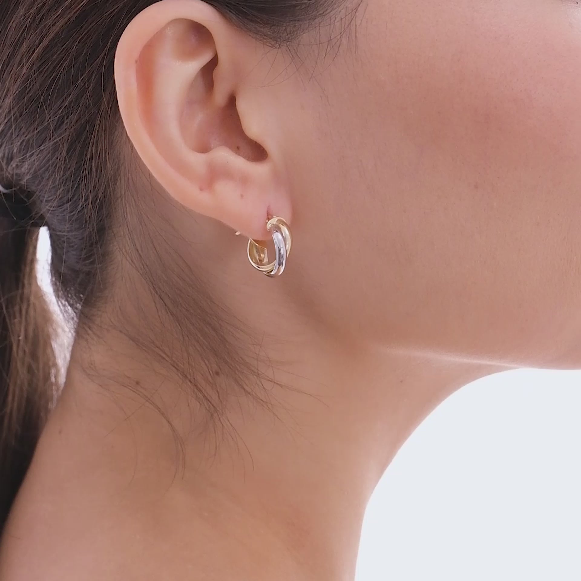 Aretes de dos tonos en oro sólido de 14k