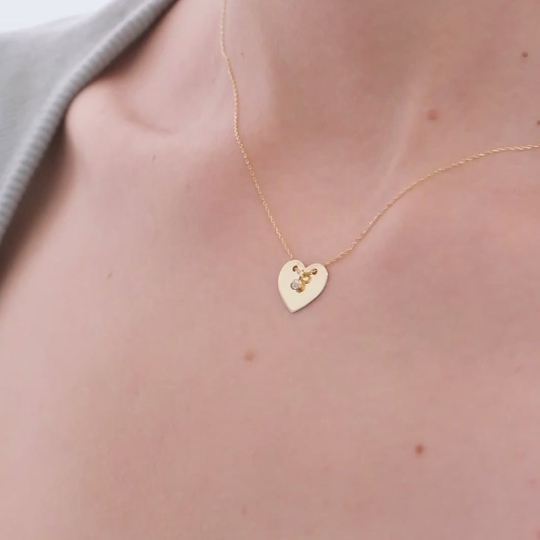 14k Solid Gold Heart Necklace with Diamond