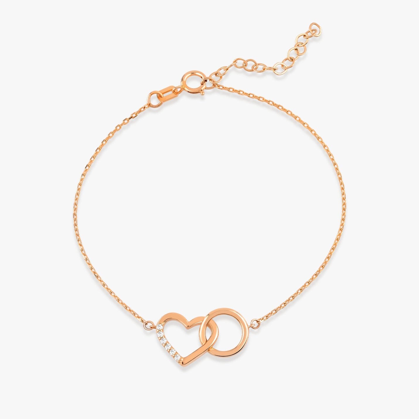 Diamond Heart and Circle Bracelet in 14k Solid Gold - JCarat