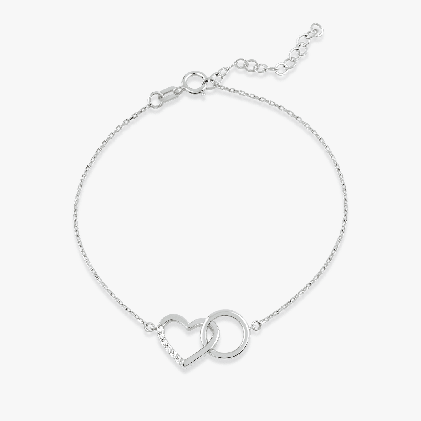 Diamond Heart and Circle Bracelet in 14k Solid Gold - JCarat