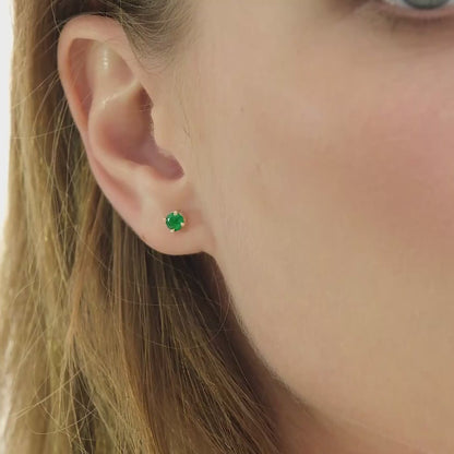 14k Solid Gold Emerald Studs