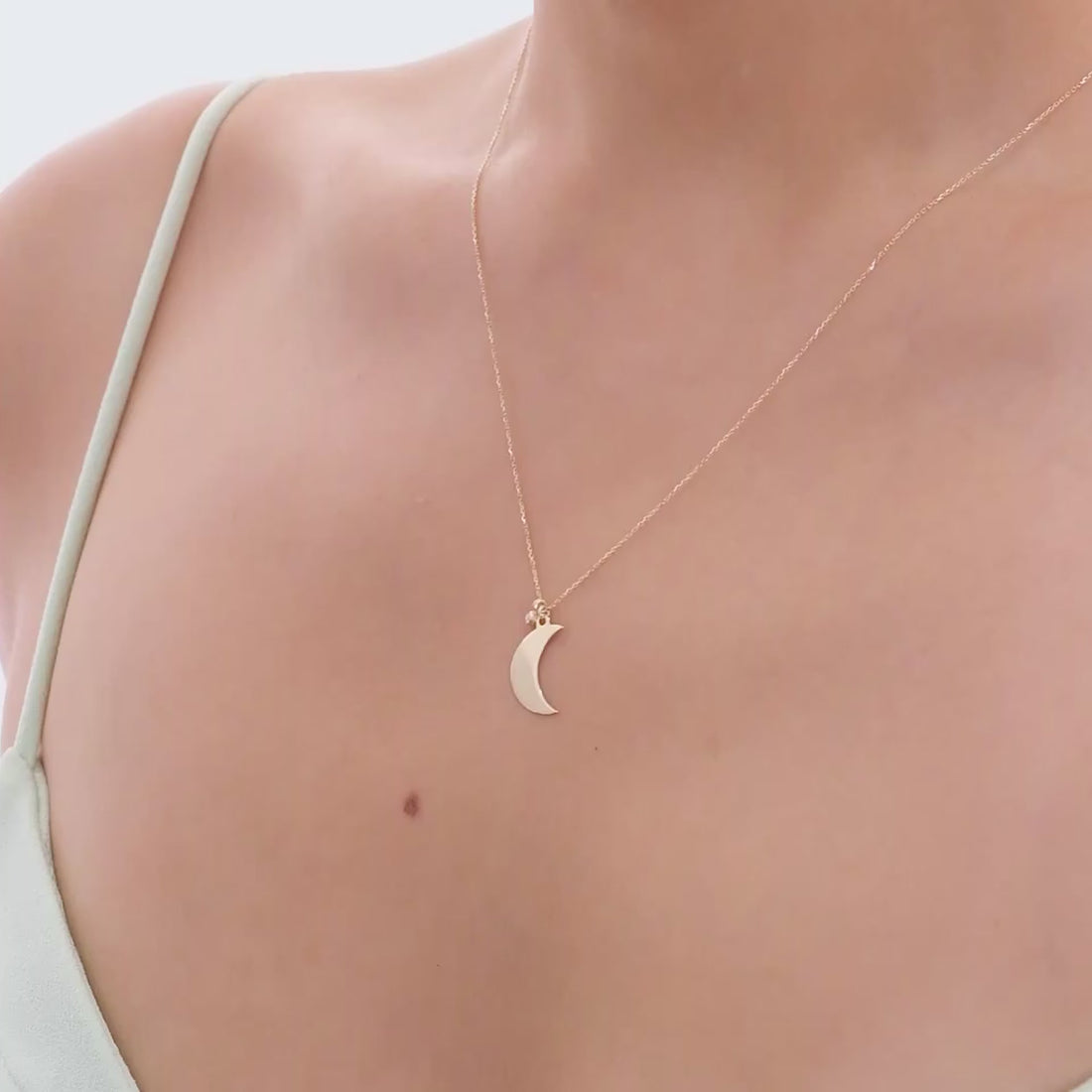 Diamond 14k Solid Gold Half-Moon Necklace