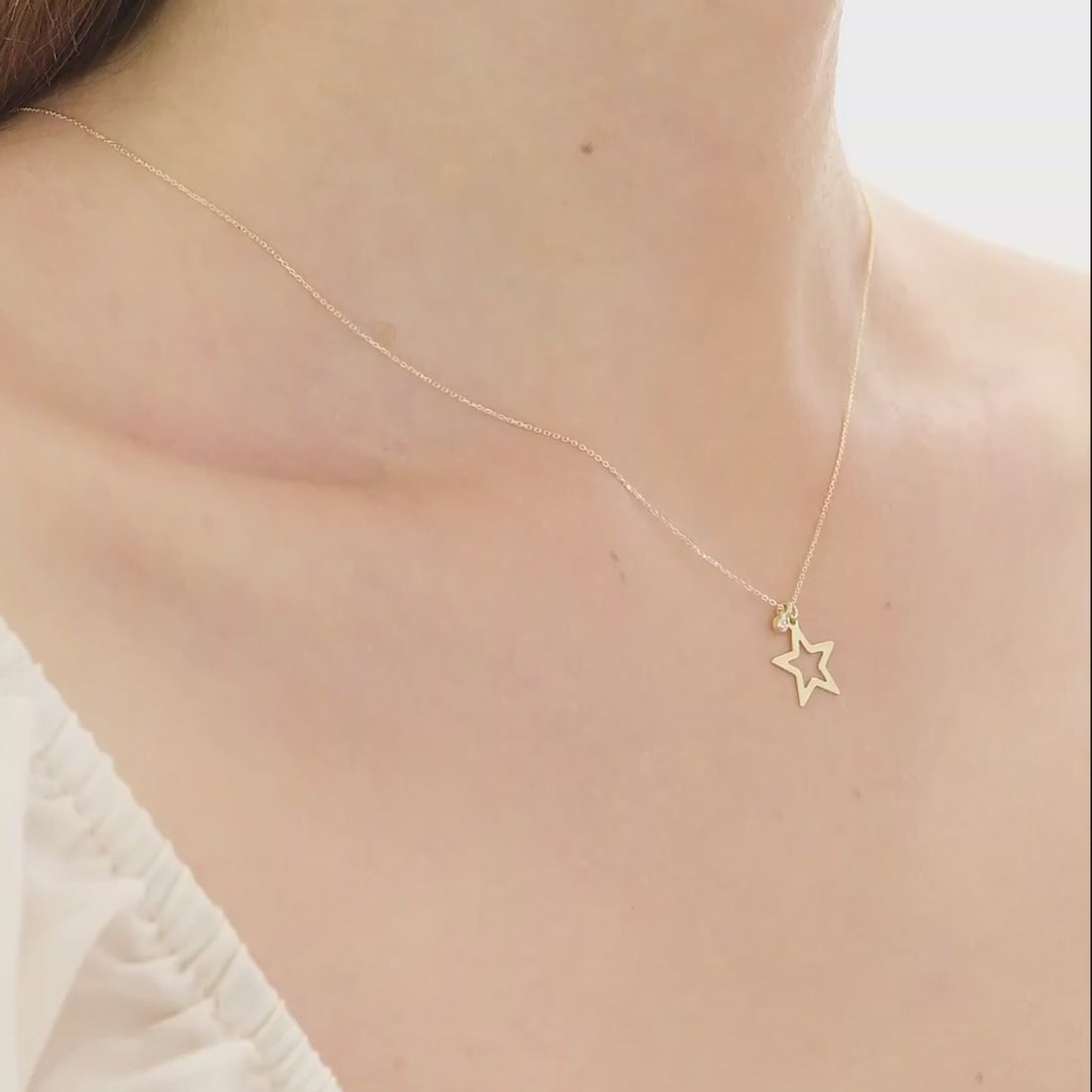 14k Solid Gold Star Necklace with a Diamond