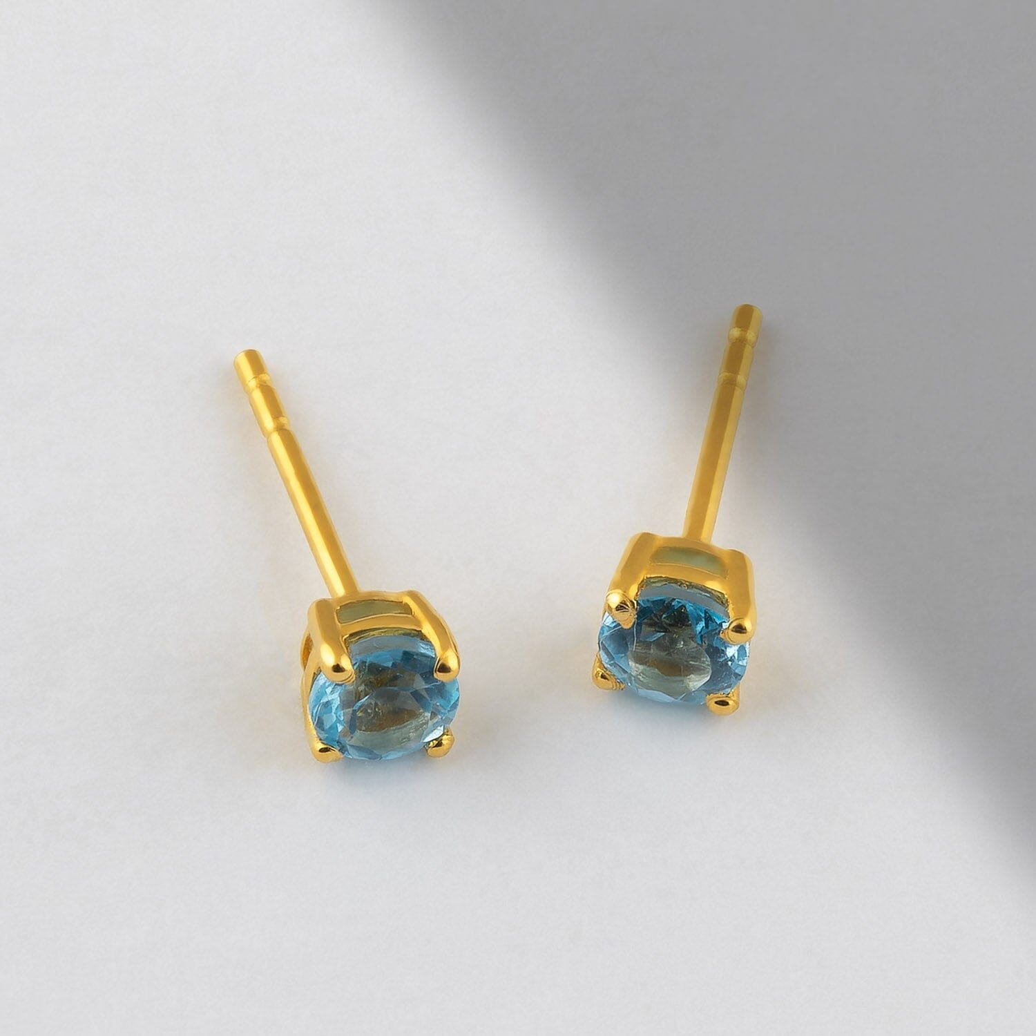 Blue Topaz Studs in 14k Solid Gold - JCarat